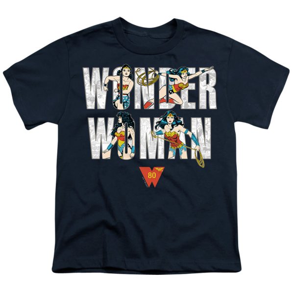 WONDER WOMAN : WONDER WOMAN 80TH ILLUSTRATED TYPE S\S YOUTH Cotton 18\1 Navy LG Sale