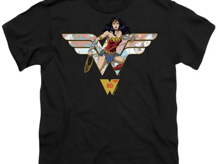 WONDER WOMAN : WONDER WOMAN 80TH COLLAGE LOGO S\S YOUTH Cotton 18\1 Black MD For Cheap