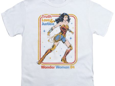 WONDER WOMAN 84 : RETRO JUSTICE 84 S\S YOUTH Cotton 18\1 White XS Sale