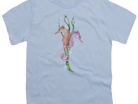 WILDLIFE : SEAHORSE DANCE S\S YOUTH Cotton 18\1 Light Blue LG For Discount