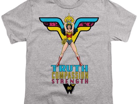 WONDER WOMAN : TRUTH, COMPASSION, STRENGTH S\S YOUTH Cotton 18\1 Athletic Heather MD on Sale