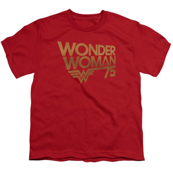 WONDER WOMAN : WONDER WOMAN 75TH ANNIVERSARY GOLD LOGO S\S YOUTH Cotton 18\1 Red XL For Cheap