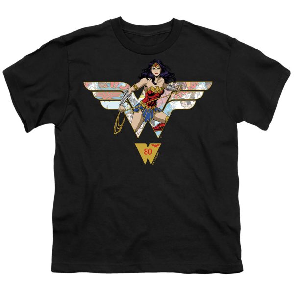 WONDER WOMAN : WONDER WOMAN 80TH COLLAGE LOGO S\S YOUTH Cotton 18\1 Black XL For Discount