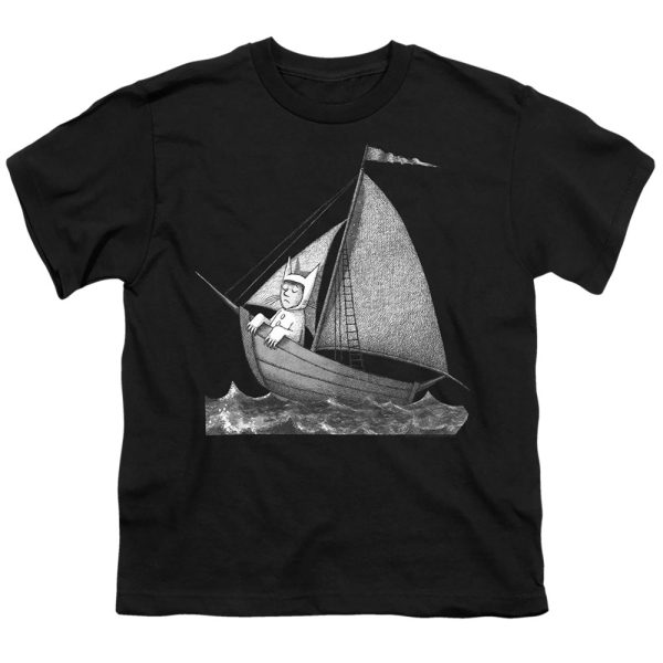 WHERE THE WILD THINGS ARE : SAILING ON A BOAT S\S YOUTH Cotton 18\1 Black LG Hot on Sale