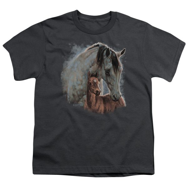 WILD WINGS : PAINTED HORSES S\S YOUTH Cotton 18\1 Charcoal LG Hot on Sale