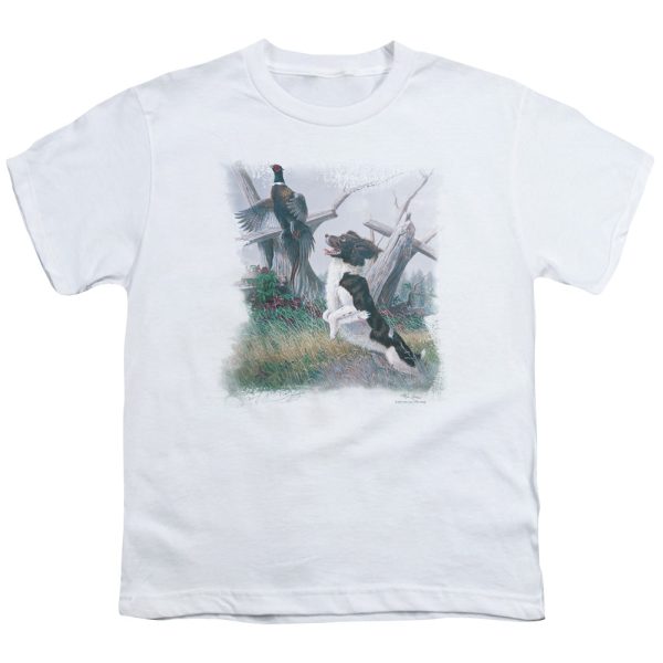 WILDLIFE : SPRINGER WITH PHEASANT S\S YOUTH Cotton 18\1 White LG Fashion