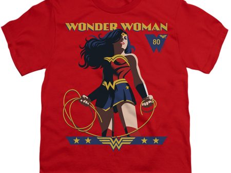 WONDER WOMAN : WONDER WOMAN 80TH STANCE S\S YOUTH Cotton 18\1 Red MD Hot on Sale