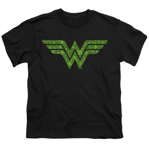 WONDER WOMAN : ST. PATRICK S DAY SHAMROCK LOGO S\S YOUTH Cotton 18\1 Black LG Fashion