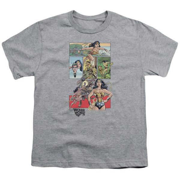 WONDER WOMAN : WW75 COMIC PAGE S\S YOUTH Cotton 18\1 Athletic Heather XS Cheap