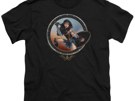 WONDER WOMAN MOVIE : BATTLE POSE S\S YOUTH Cotton 18\1 Black SM Hot on Sale