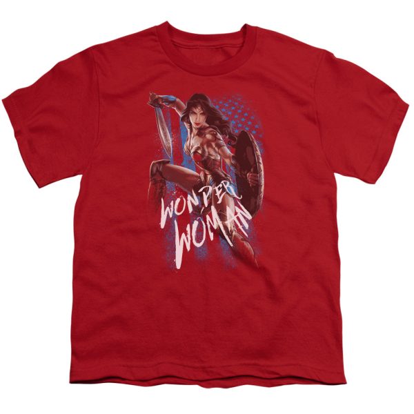 WONDER WOMAN MOVIE : AMERICAN HERO S\S YOUTH Cotton 18\1 Red MD Sale